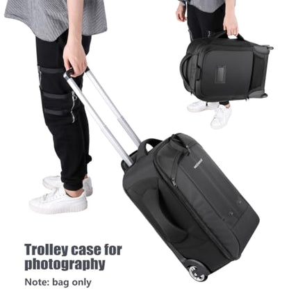 Neewer 2-in-1 Rolling Camera Bag Backpack Suitcase Style Convertible with Double Handle, Shockproof Trolley Case with Removable Padded for SLR/DSLR Cameras Tripod Lenses (Black/Red) | Convertible with Double Handle, Shockproof Trolley Case with Removable