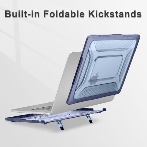 MOSISO Compatible with MacBook Air 15 inch Case M5 M4 M3 M2, Navy Blue | 2 in 1 Kit Honeycomb Shockproof Heavy Duty TPU Bumper Hard Case with Fold Kickstand for A3241 A3114 A2941 2026-2023 - color: Navy Blue