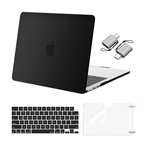 MOSISO Compatible with MacBook Air 13 inch Case M5 2026 M4 2025 M3 M2 2024-2022 A3449 A3240 A3113 A2681, Hard Shell&Keyboard Cover&Screen Film&Type C for MacBook Air 13.6 inch Case, Black - color: Black