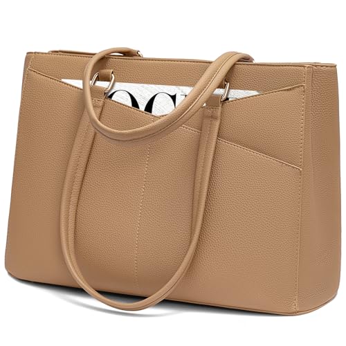 LOVEVOOK Laptop Tote Bag for Women,Computer Briefcase for Work Office | Fits 15.6 Inch Laptop, Waterproof Front Pocket, Shoulder Strap, Large Purse for Business Office Work, Apricot - color: Apricot 15.6 Inch, size: 15.6 inch