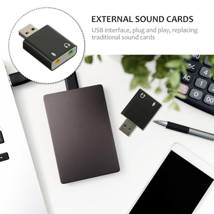 External USB 7.1 Audio Sound Card Aluminum Drive-Free Adapter for PC Laptop Live Streaming with Headphone and Microphone Jack, Black, Compatible with Multiple Operating Systems