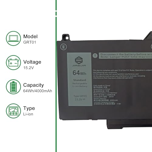 GRT01 Laptop Battery Replacement for Dell Latitude 5421 5431 5521 5531 Precision 3470 3561 3571 3581 3591 Series Notebook 00P3TJ 0P3TJ 0R05P0 R05P0 Black 15.2V 64Wh 4000mAh - size: 12.2*4.5*1.2inch GRT01
