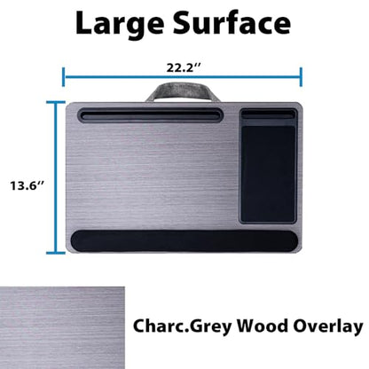 Cyberguys Comfort Lap Desk for Laptop up to 15.6 in – Black with Charcoal Grey Wood Overlay with Mouse Pad, Phone & Tablet Slot, Dual Cushion Base, Wrist Rest & Carry Handle for Bed Desk Couch Sofa - color: Black With Charcoal Grey Wood Overlay