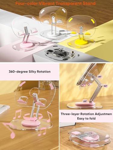 360 Degree Rotating Tablet Phone Holder Height Adjustable, Portable IPad Stand Transparent and Foldable, Adjustable Tablet Holder for iPad Air 5/4/Mini 6/Mini 5/10.2/Pro 12.9/Pro 11, Monitor, Black - color: Black