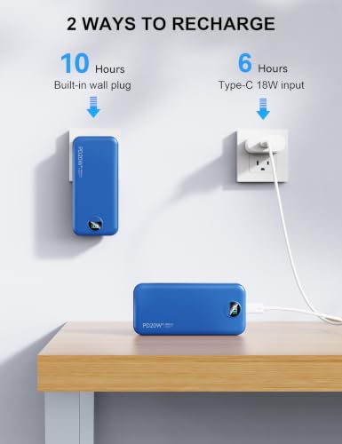 Nusyddy Portable Charger 20000mAh Fast Charging w/Built-in Wall Plug Navy | PD20W Fast Charging, High Capacity, LED Display, Charge 5 Devices at once, TSA Approved, Compatible with iPhone/Samsung - color: Midnight Blue