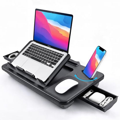Adjustable Lap Desk with Cushion Stroage Rotatable Phone Stand | Laptop Lap Desk with 8 Angles Adjustable Mouse Pad and iPad Stand for Bed Couch Car Home Office, Fits up to 14" Laptop - size: MAX
