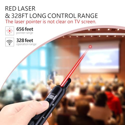 N21 Bluetooth Presentation Clicker for PowerPoint with Retractable Pointer | ①Laser Pointer②Telescopic touch pen③Countdown timer, vibration alert ④Customizable Button ⑤Rechargeable;battery level display - color: Black - Red Pointer