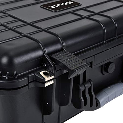 MEIJIA All Weather Rolling Waterproof Protective Case, Hard Camera Case,Dry Case with Retractable Pull Handle and Wheels,Foam Inserted, Elegant Black,22 x13.81x9inches - color: Black