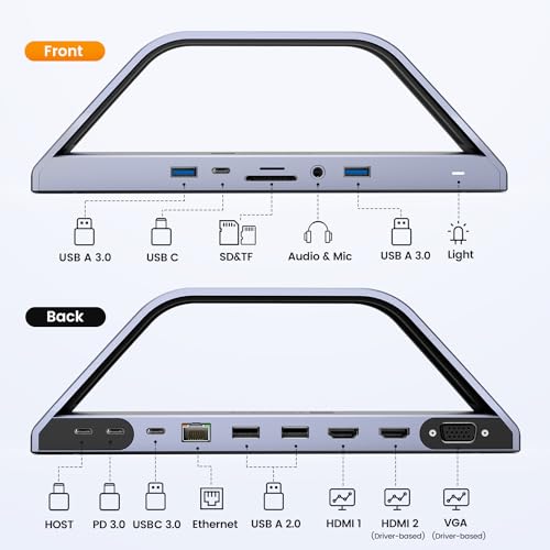 TobenONE 14-in-1 MacBook Pro Docking Station Dual 4K Monitor, Driver-Based | Aluminum Vertical Dock Stand for MacBook M1-M5/Neo, Dual 4K HDMI, VGA, 65W Adapter, 5Gbps USB, Space-Saving for Home & Office