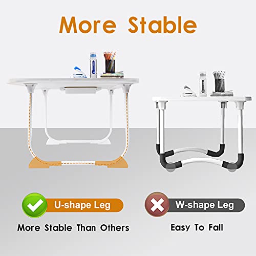 Amaredom Laptop Bed Desk Tray Bed Table, Foldable Portable Lap Desk Notebook Stand Reading Holder with Storage Drawer and Cup Holder for Eating Breakfast on Bed/Couch/Sofa-White Maple - color: White Maple