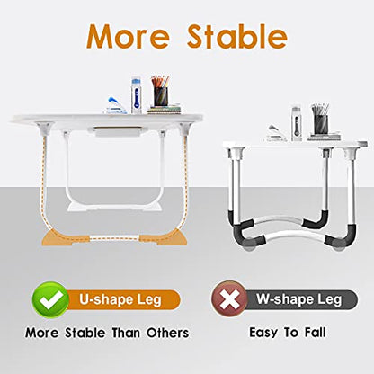 Amaredom Laptop Bed Desk Tray Bed Table, Foldable Portable Lap Desk Notebook Stand Reading Holder with Storage Drawer and Cup Holder for Eating Breakfast on Bed/Couch/Sofa-White Maple - color: White Maple