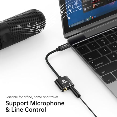 USB C to 3.5mm Jack Audio Adapter External Sound Card with 3.5mm Headphone and Microphone TRS Jack to USB C Compatible with Windows, Laptops, Desktops Windows, MAC, Linux, PC, PS5, PS4 - color: B-Black