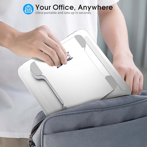 LRLKFX Laptop Stand Portable Foldable Aluminum Laptop Riser Height Adjustable Ergonomic Holder for Desk Compatible with MacBook Air Pro, Dell, HP, Lenovo & More 10-15.6" - Silver - color: Silver