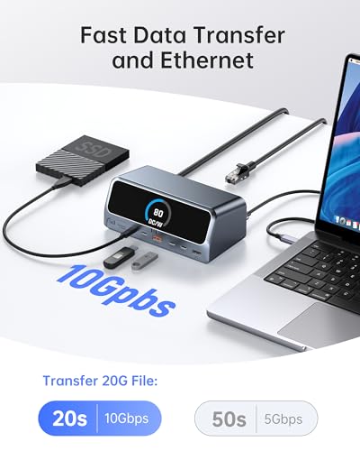 Selore Laptop Docking Station Dual HDMI Monitor 13-in-1 USB-C Dock | 2.26" LCD Display,160W Max Output, Dual 4K HDMI, 10Gbps USB A/C, 100W PD, Gigabit Ethernet,for Dell HP Lenovo Windows Laptops - color: Space Grey