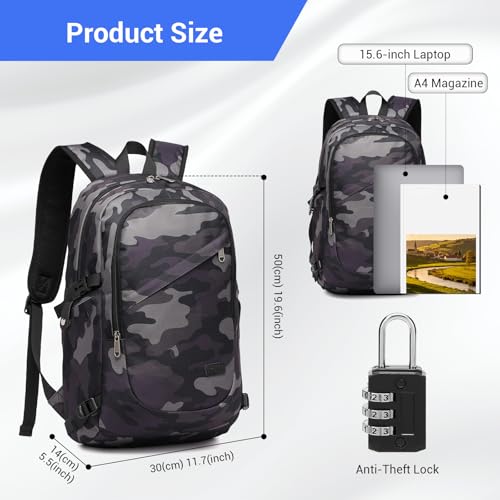Kono Travel Laptop Backpack with USB Charging Port, Business Anti Theft Slim Sturdy Personal Item Bag, Water Resistant College Computer Daypack for Men & Women Fits 15.6 Inch Notebook, Camo - color: Camo