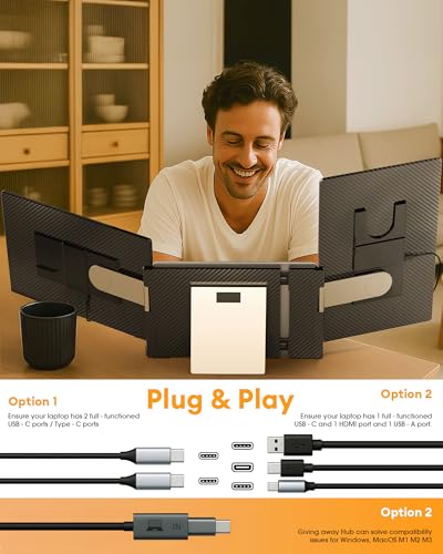 NGTeco 16" Triple Laptop Screen Extender, 1200P IPS Extended Monitor Portable, Plug & Play, Rotation Detachable Screen, Compatible with Windows/Mac/Chrome OS - size: 16 inch-T