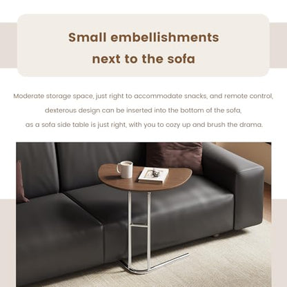 C Shape End Table, Metal Frame TV Tray Desk, Half Round Overbed Laptop Computer Side Table for Sofa, Bed and Other Small Spaces