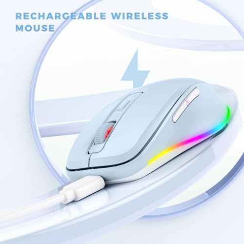 PEIOUS Wireless Mouse Jiggler - LED Wireless Mice with Build-in Mouse Mover, Rechargeable Moving Mouse for Laptop with Undetectable Random Movement Keeps Computers Awake - Light Blue - color: Light Blue