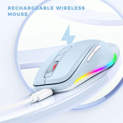 PEIOUS Wireless Mouse Jiggler - Keep Computers Awake, Light Blue | Rechargeable LED Mouse, Silent Clicks, Adjustable DPI and Random Movement Keep Computers Awake for Laptop/PC/Mac - color: Light Blue