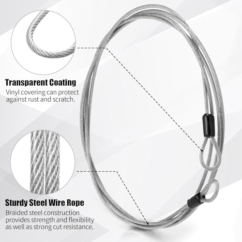 12 Pack Security Cable Luggage Lock with Loops 7 ft 3mm Braided Steel Coated Bike Cable Wire Double Loop Anti Theft Safety for U Lock, Padlock and Disc(Clear) - color: Clear, size: 7 ft