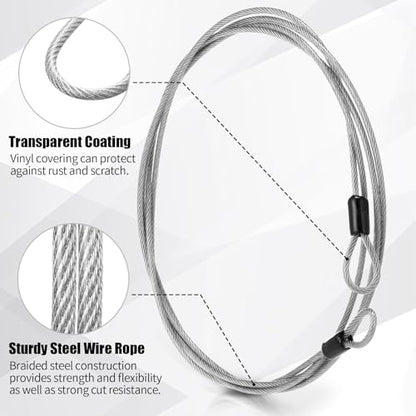12 Pack Security Cable Luggage Lock with Loops 7 ft 3mm Braided Steel Coated Bike Cable Wire Double Loop Anti Theft Safety for U Lock, Padlock and Disc(Clear) - color: Clear, size: 7 ft