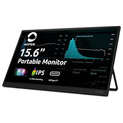 Acer AOPEN 16PM1Q 15.6in Full HD IPS Portable Monitor USB-C HDMI | 60Hz refresh rate, 6ms response time, ultra-slim design, built-in stand, lightweight and portable construction