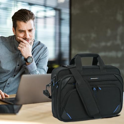 KROSER Laptop Bag 15.6 Inch Briefcase Messenger Bag Water Repellent Computer Case Shoulder Bag Durable Tablet Sleeve for Business/College/Women/Men - Black/Blue - color: Black/Blue, size: 15.6 INCH