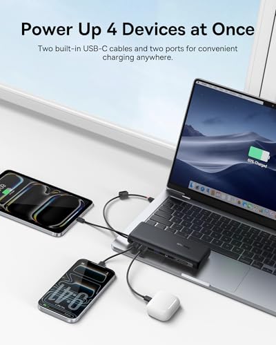 Baseus 100W Power Bank 20000mAh, Portable Laptop Charger with Built-in USB-C Dual Cables, Travel Essential PD QC Fast Charging for MacBook, iPad, iPhone 17/16, Samsung, Steam Deck, TSA-Approved - color: Dark Black