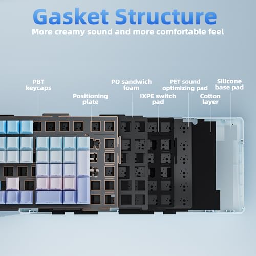 LINGBAO K108 Pro Wireless Mechanical Creamy Keyboard with Number Pad & Knob | Full Size Mechanical Keyboard with 10000mAh Battery, PBT Keycaps, Gasket Mount, RGB Backlit Hot-swap Custom Keyboard for PC - color: Blue & Pink & Purple(side print)