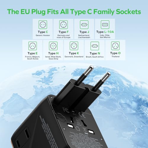 MOMAX Universal Travel Adapter 7-in-1, All-in-one European Travel Plug Adapter with 3 USB-C PD & 2 USB-A QC & 2AC, International Power Adapter Outlet for Travel UK/EU/AUS/JP, Travel Essentials(Gold) - color: Gold, size: 35W
