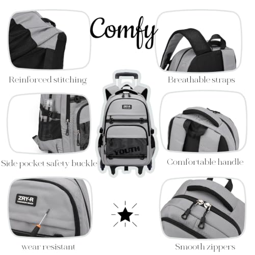 EKUIZAI Kids Rolling Wheeled Backpack for Boys Girls Roller Middle School Backpack with Wheels Rolling Bookbag Trolley Bag for Kids，2 Wheels Black - color: 2-wheel Black, style: 2 Wheels