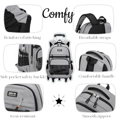 EKUIZAI Kids Rolling Wheeled Backpack for Boys Girls Roller Middle School Backpack with Wheels Rolling Bookbag Trolley Bag for Kids，2 Wheels Black - color: 2-wheel Black, style: 2 Wheels