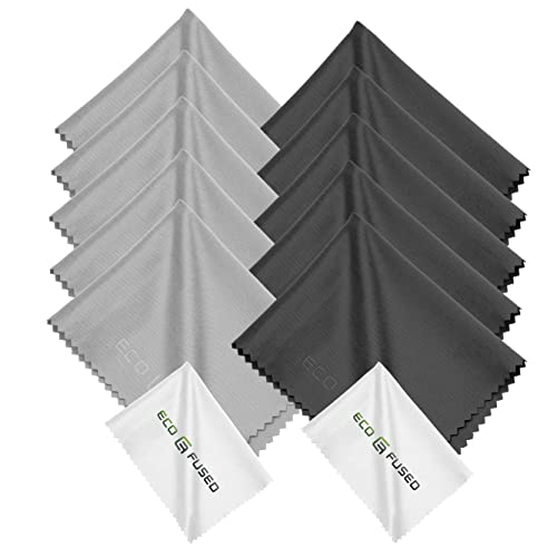 Eco-Fused Microfiber Cleaning Cloths - 12 Pack - for Cleaning Glasses, Spectacles, Camera Lenses, iPad, Tablets, Phones, iPhone, Android Phones, Laptops, LCD Screens and Other Delicate Surfaces - color: Black/Grey (12 Pack)