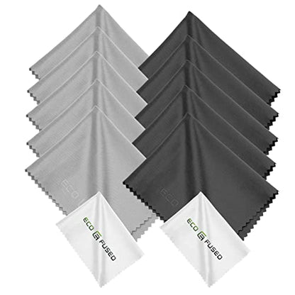 Eco-Fused Microfiber Cleaning Cloths - 12 Pack - for Cleaning Glasses, Spectacles, Camera Lenses, iPad, Tablets, Phones, iPhone, Android Phones, Laptops, LCD Screens and Other Delicate Surfaces - color: Black/Grey (12 Pack)