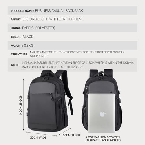 Travel Laptop Backpack, Waterproof 15.6 Inch Computer Work Lightweight Packback Bag for Men Women College Gift, Black (Black)