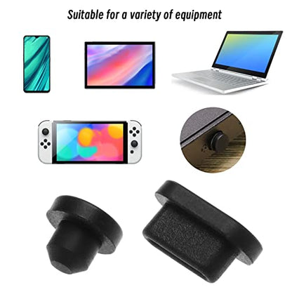Create idea 10PCS Type-C Port Dust Plugs & 10PCS 3.5mm Headphone Plugs Silicone Protective Cover Waterproof Dustproof Stopper Cap for Laptop PC Black