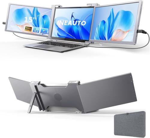 15.6'' 1080P FHD Laptop Screen Extender, Portable Monitor for 15"-17" Laptop with USB-C/HDMI Port, Plug-Play Monitor Extender for Triple Display for Mac/Windows Remote Work & Multitasking