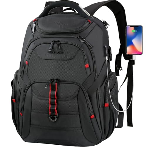 EMPSIGN 17.3 Inch Computer Laptop Backpack for Men, 45L with USB, Black | Anti-Theft, USB Charging Port, Water-Repellent, Business Travel Work College