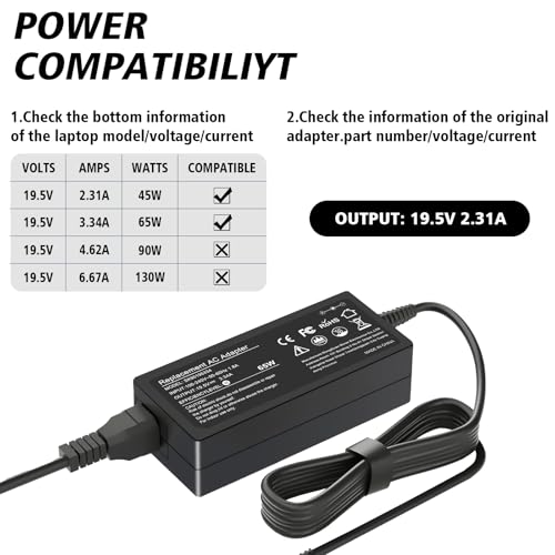 LHYSFIY 65W AC Laptop Charger Compatible with Dell Inspiron 15-3000 15-5000 15-7000 17-3000 17-5000 17-7000 13-5000 13-7000 11-3000 2 in 1 Series 3558 3181 5558 5559 5567 5100 5535 Adapter Power Cord - color: black