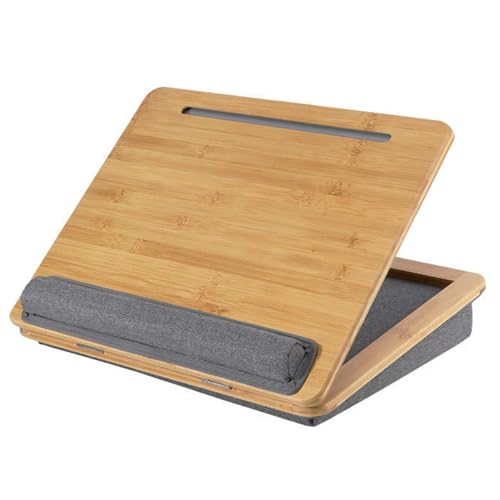 Adjustable Lap Desk for Laptop with Cushion Tablet Phone Holder | Bamboo Laptop Stand with Anti-Slip Strip, Handle Fits up to 15.6 inch or 14 inch with Mouse Space - size: 16.5"x13.4" Height-adjustable
