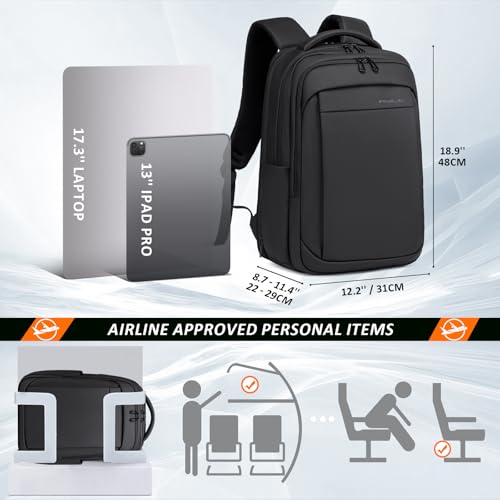 FENRUIEN Expandable Travel Backpack for Men, Water Resistant Computer Backpack with USB Charging Port，Black Laptop Bag 17.3 Inch - size: 17.3 Inch, style: Travel Backpack