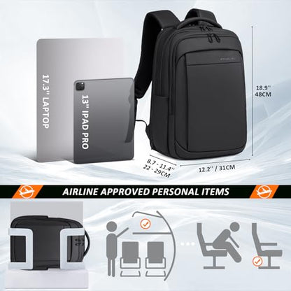 FENRUIEN Expandable Travel Backpack for Men, Water Resistant Computer Backpack with USB Charging Port，Black Laptop Bag 17.3 Inch - size: 17.3 Inch, style: Travel Backpack