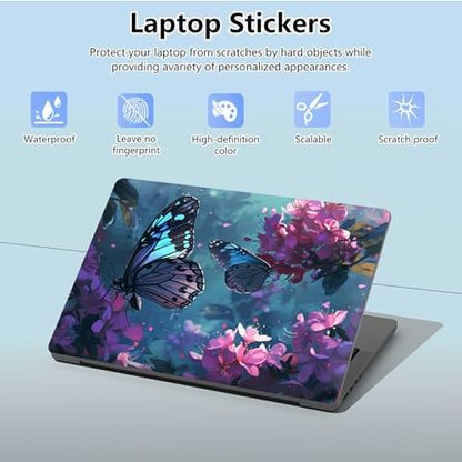 Universal Laptop Skin Sticker with 2 Wrist Pad Skins, Waterproof Scratch Resistant Vinyl Laptop Cover Decal, Cut to Fit for 11–15.6 Inch MacBook HP Dell Lenovo, Flowers Butterfly - color: Flowers Butterfly