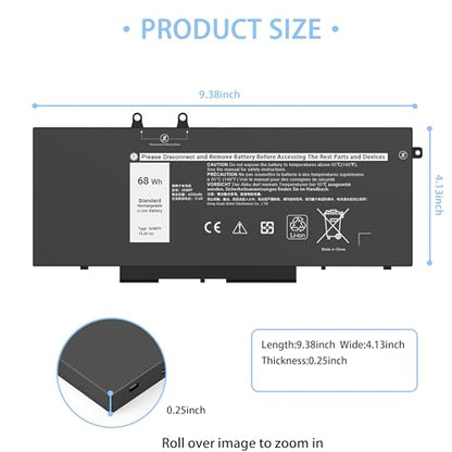 68Wh 3HWPP Laptop Battery Replacement for Dell Latitude 5410 5510 5401 5411 5501 5511 Precision 3541 3551, Inspiron 7706 2-in-1, 17 7500/7506 2-in-1 Black 10X1J N2NLL 1VY7F 451-BCMN 15.2V - size: 9.38*4.13*0.25inch 3HWPP
