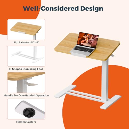 28''Pneumatic Overbed 50°Tilting Bedside Table,Small Standing Desk | 27.6" W x 15.7" D, Maple Rolling Bedside Table,Hospital BedTable,Medical Bedside Table,Overbed Table with Wheels,Mobile Desk - color: Maple, size: 2816