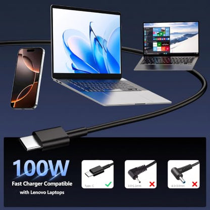 100W 65W GaN USB-C Laptop Charger Compatible with Lenovo Laptops | Compatible with Lenovo Thinkpad P16s G4/P14s G6/T16 G4/Neo 14, ThinkBook Plus G3/13x G3, Yoga Pro 7/Slim 7 Pro 14IAP7