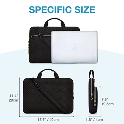 BAGSMART Laptop Sleeve 15-15.6 inch Case Protective Water-Resistant | Lightweight Laptop Bag for Women with Pocket and Handle, Compatible with MacBook, HP, Dell, Acer and Asus notebooks - color: Black-Shoulder Strap, size: 15.6 Inch