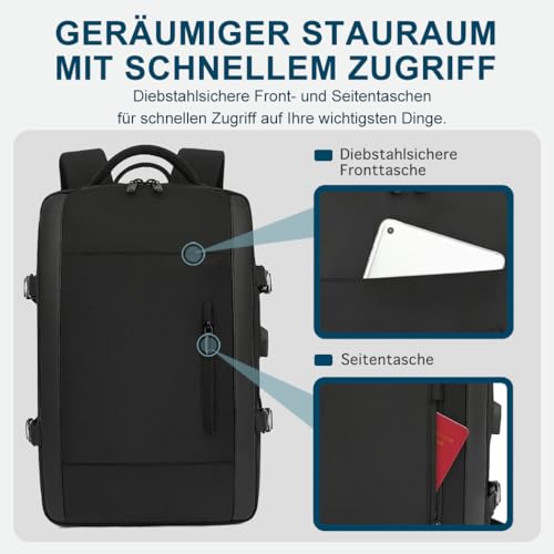 Carry On Backpack 40L Expandable Travel Backpack for Men Fits 15.6" laptop