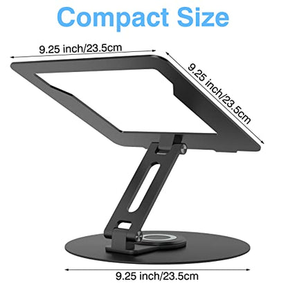 Swivel Laptop Stand for Desk, Adjustable Height Aluminum Computer Stand with 360 Rotating Base, Foldable Ergonomic Riser, Portable Laptop Holder Compatible with MacBook, All Laptops 10-17'', Black - color: Black