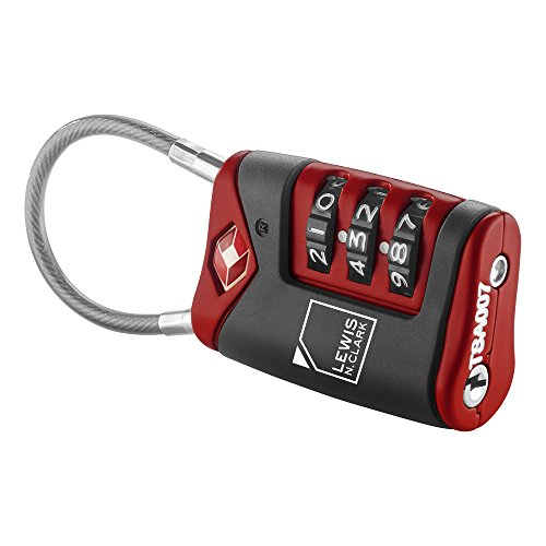 Lewis N. Clark TSA-Approved Easy-to-Set Combination Luggage Lock With Steel Cable, Red, One Size - color: Red, size: Single